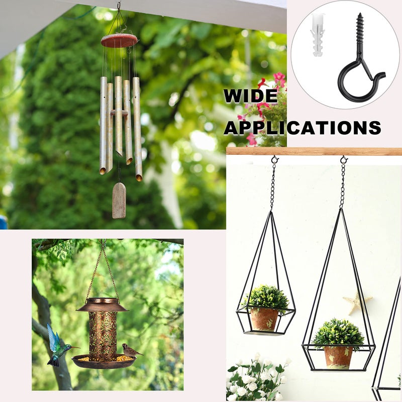 PlusRoc 60 Pack Christmas Light Hooks Outdoor  Q-Hanger Screw Hooks for Plants Decorations  2.2 Inch Black Cup Hook Screw in Hooks Outside Patio Light Hooks  Wall Wood Ceiling Deck Mount - Image 4